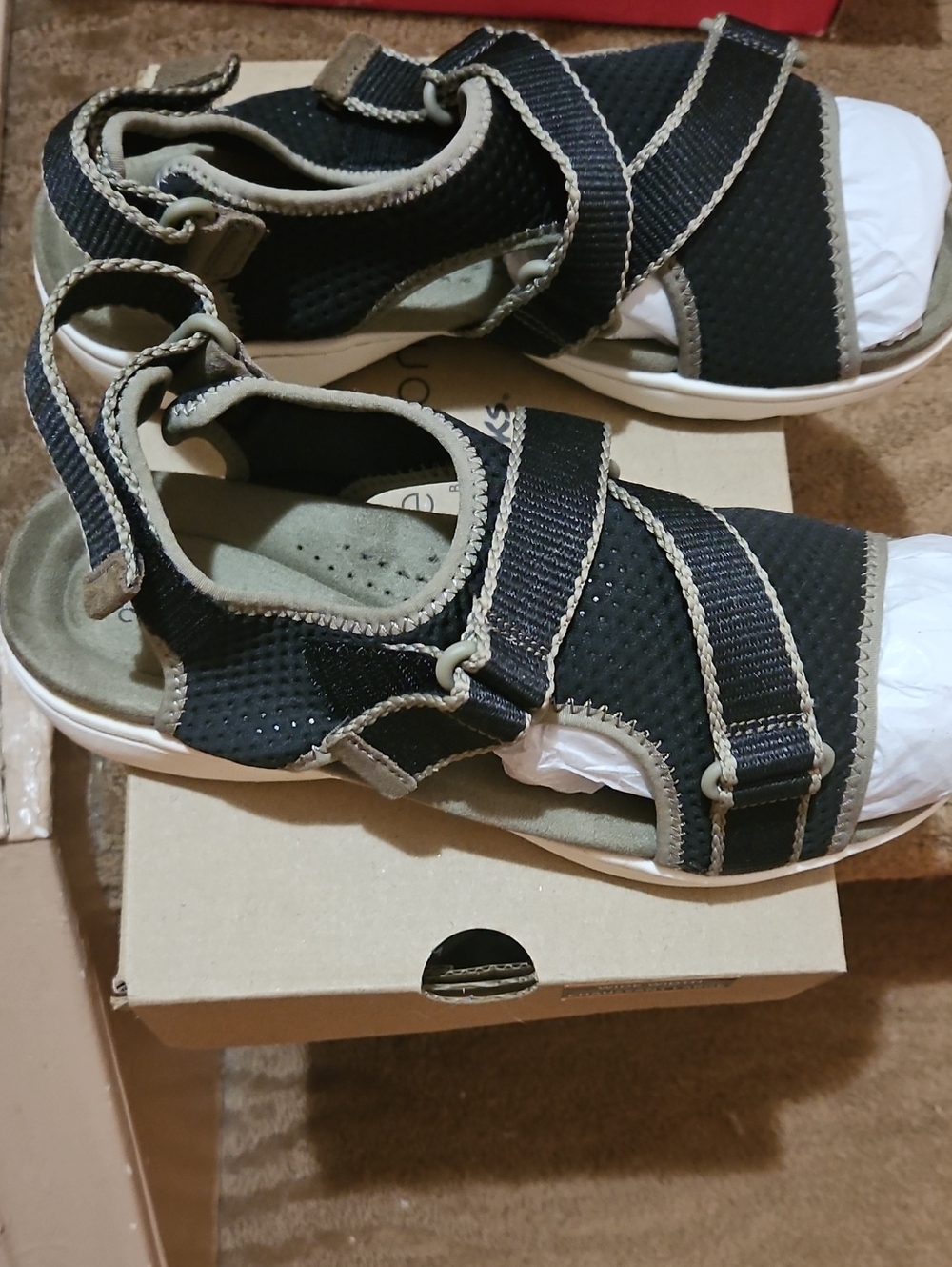 Clarks Ladies Black and Tan Sport Sandals